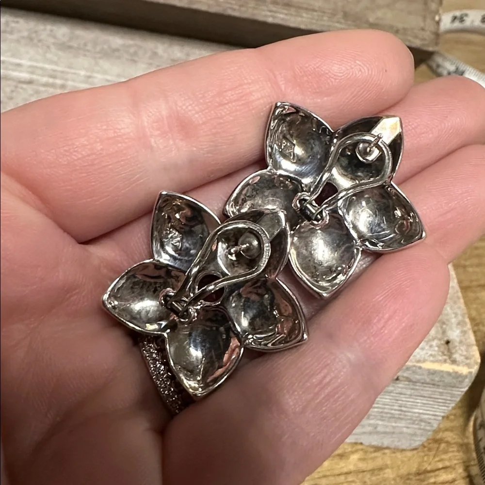 Judith Jack great shape Marcasite pave red garnet crystal rock gemstone earrings - Picture 7 of 10